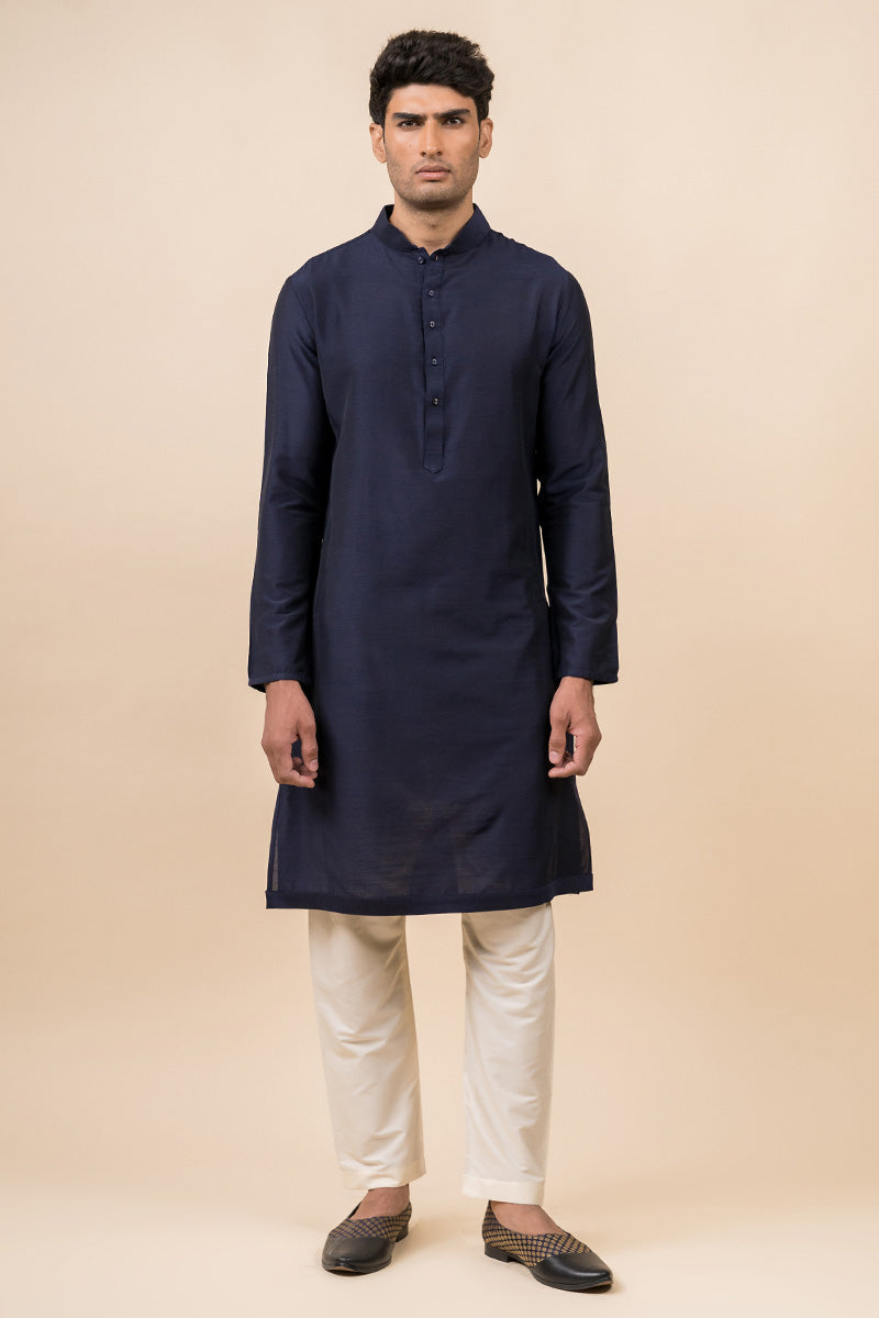 Navy Zero Point Collar Single Kurta