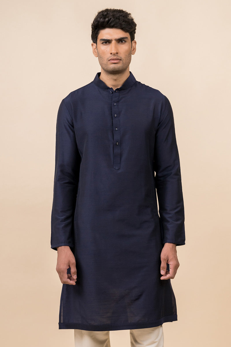 Navy Zero Point Collar Single Kurta