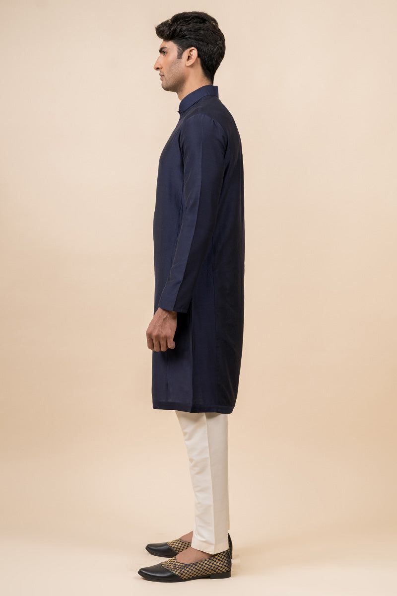 Navy Zero Point Collar Single Kurta