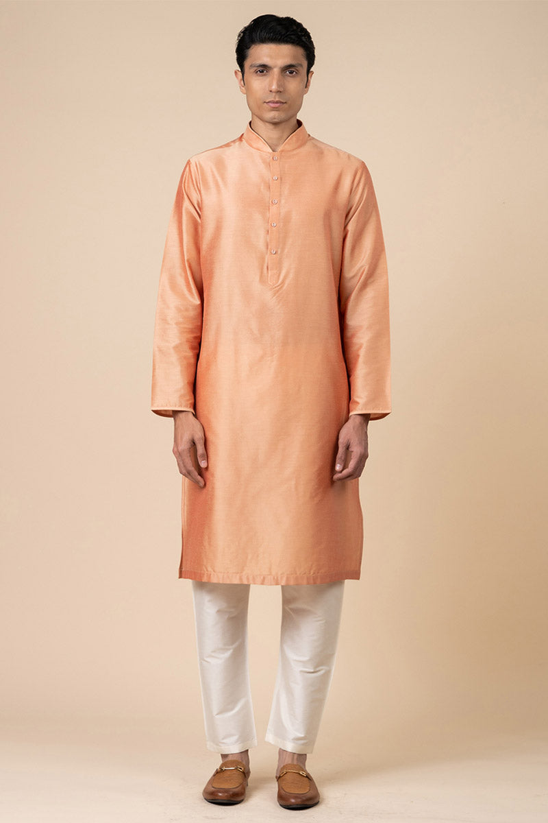 Peach Single Kurta With Zero Point Collar