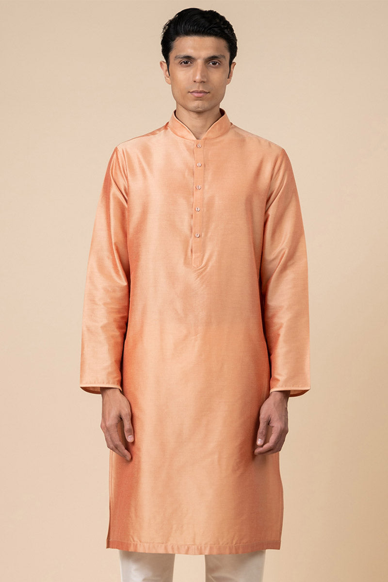 Peach Single Kurta With Zero Point Collar