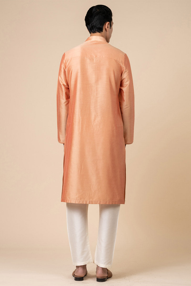 Peach Single Kurta With Zero Point Collar