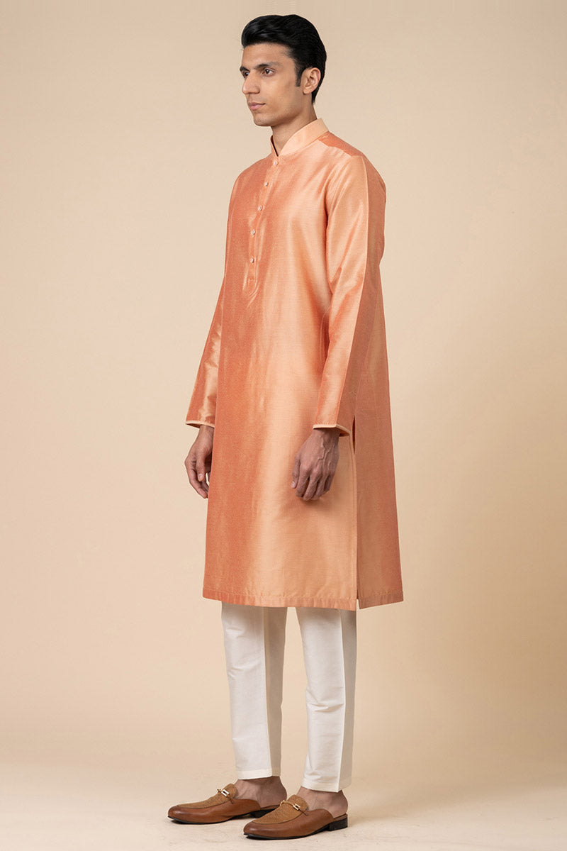 Peach Single Kurta With Zero Point Collar