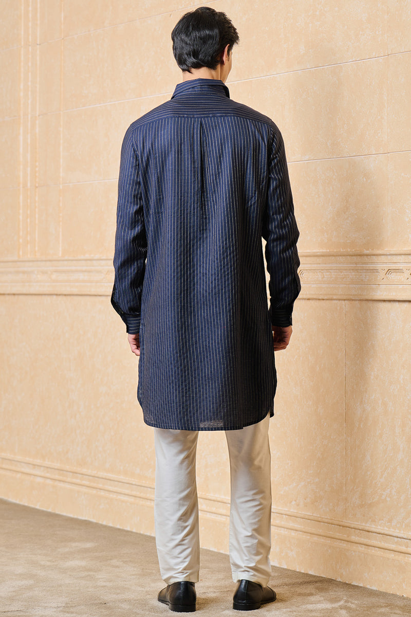 Navy Striped Stylised Kurta