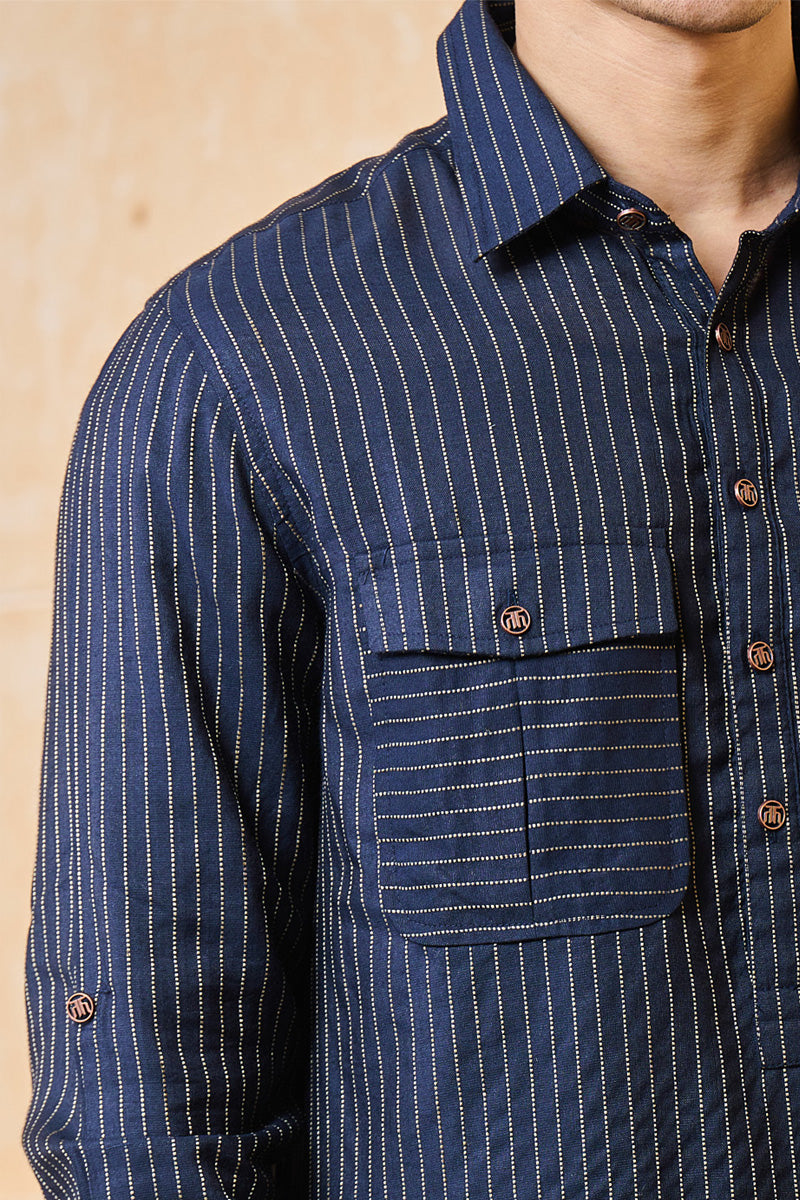 Navy Striped Stylised Kurta