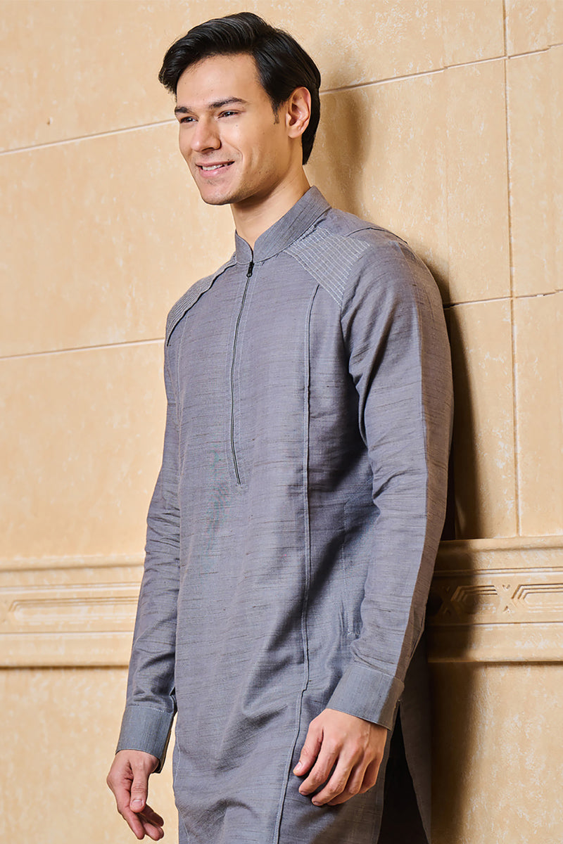 Medium Grey Stylised Melange Kurta