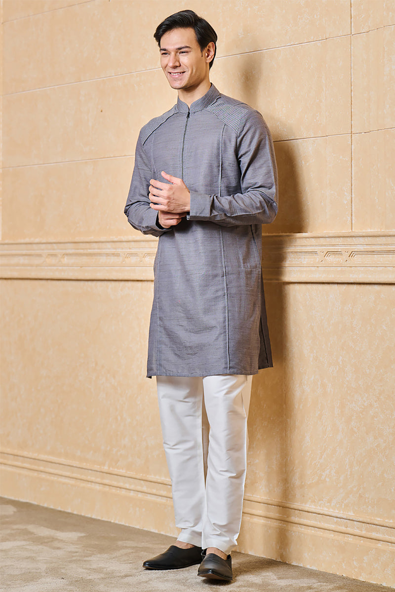 Medium Grey Stylised Melange Kurta