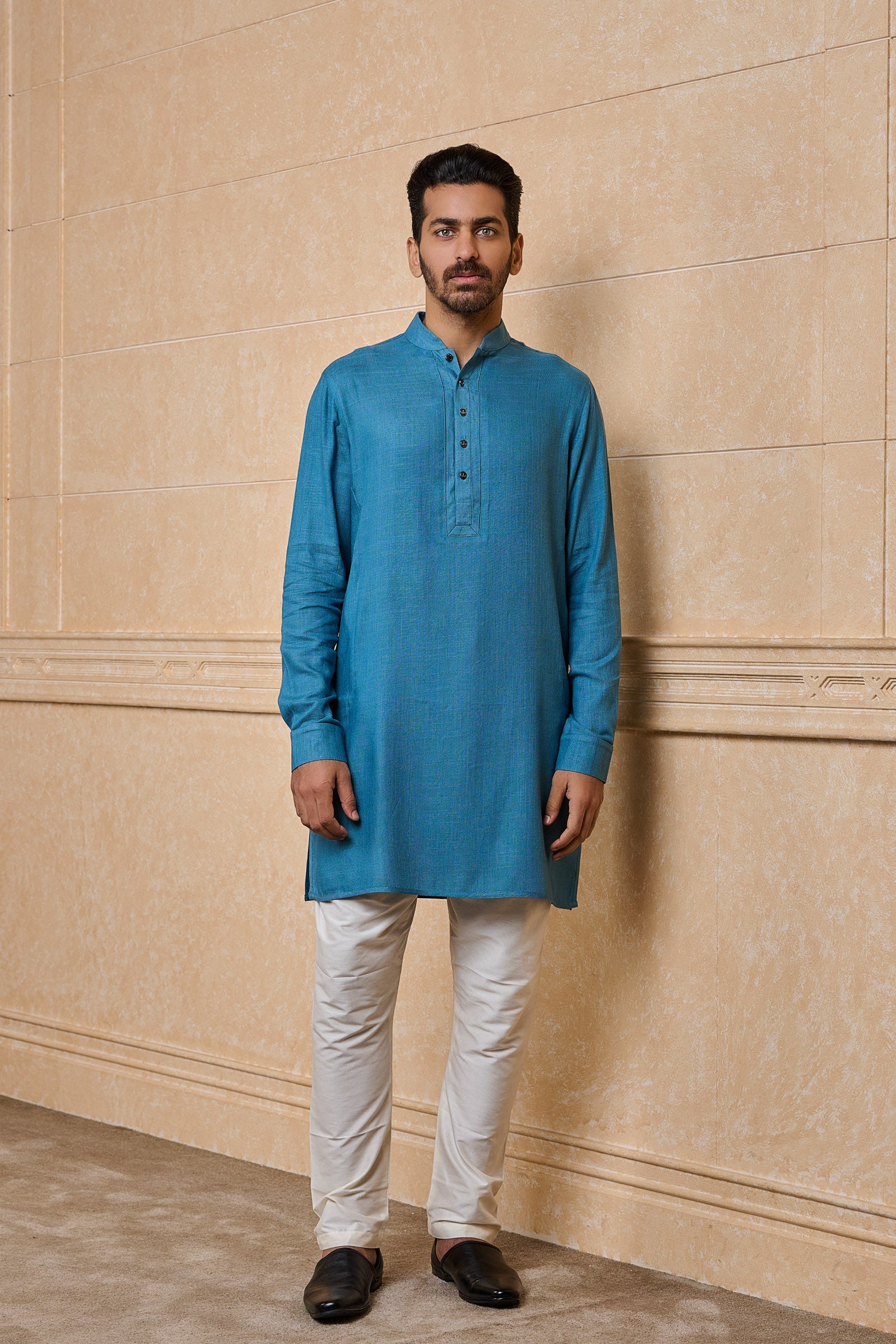 Aqua Stylised Kurta With Jaali Detailing