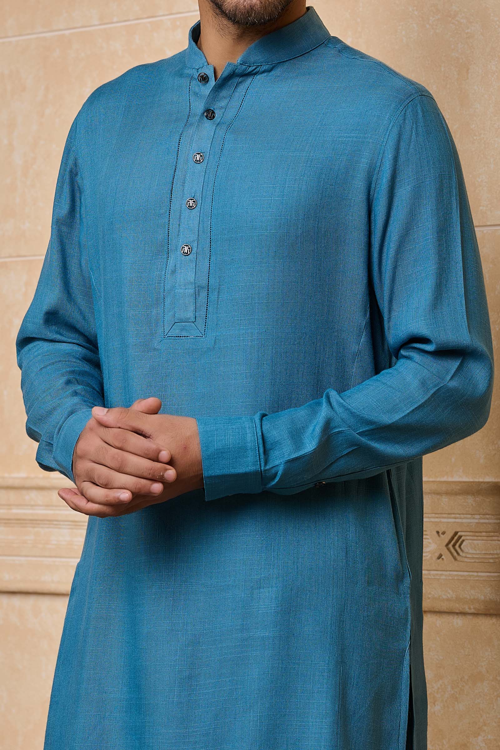 Aqua Stylised Kurta With Jaali Detailing