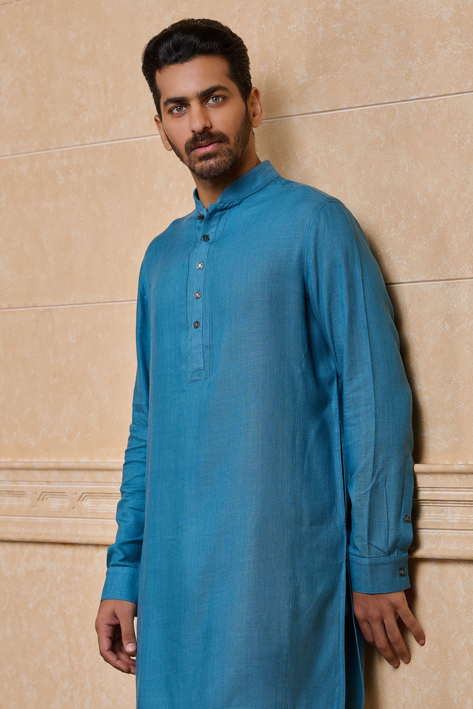 Aqua Stylised Kurta With Jaali Detailing