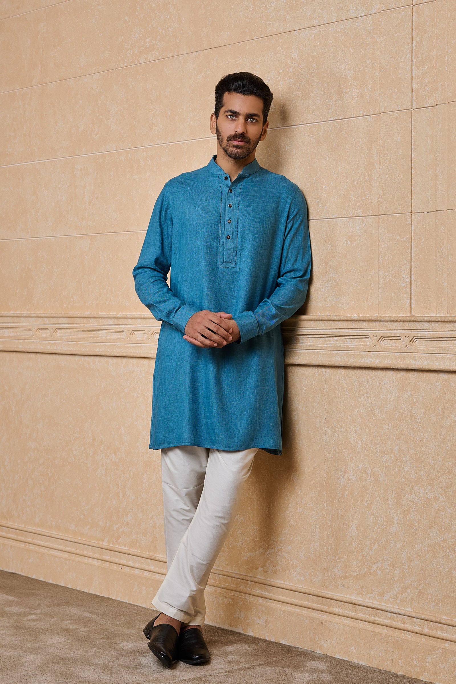 Aqua Stylised Kurta With Jaali Detailing