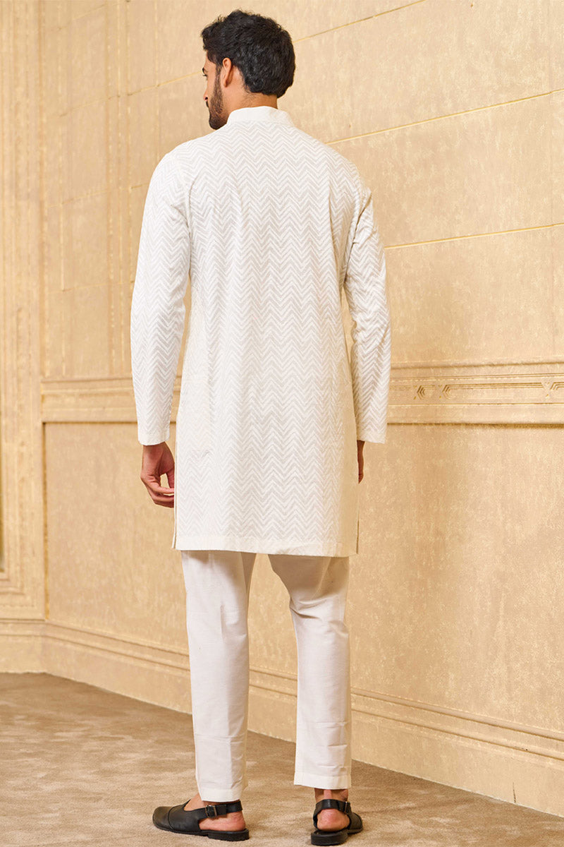 White Short Length Jacquard Kurta