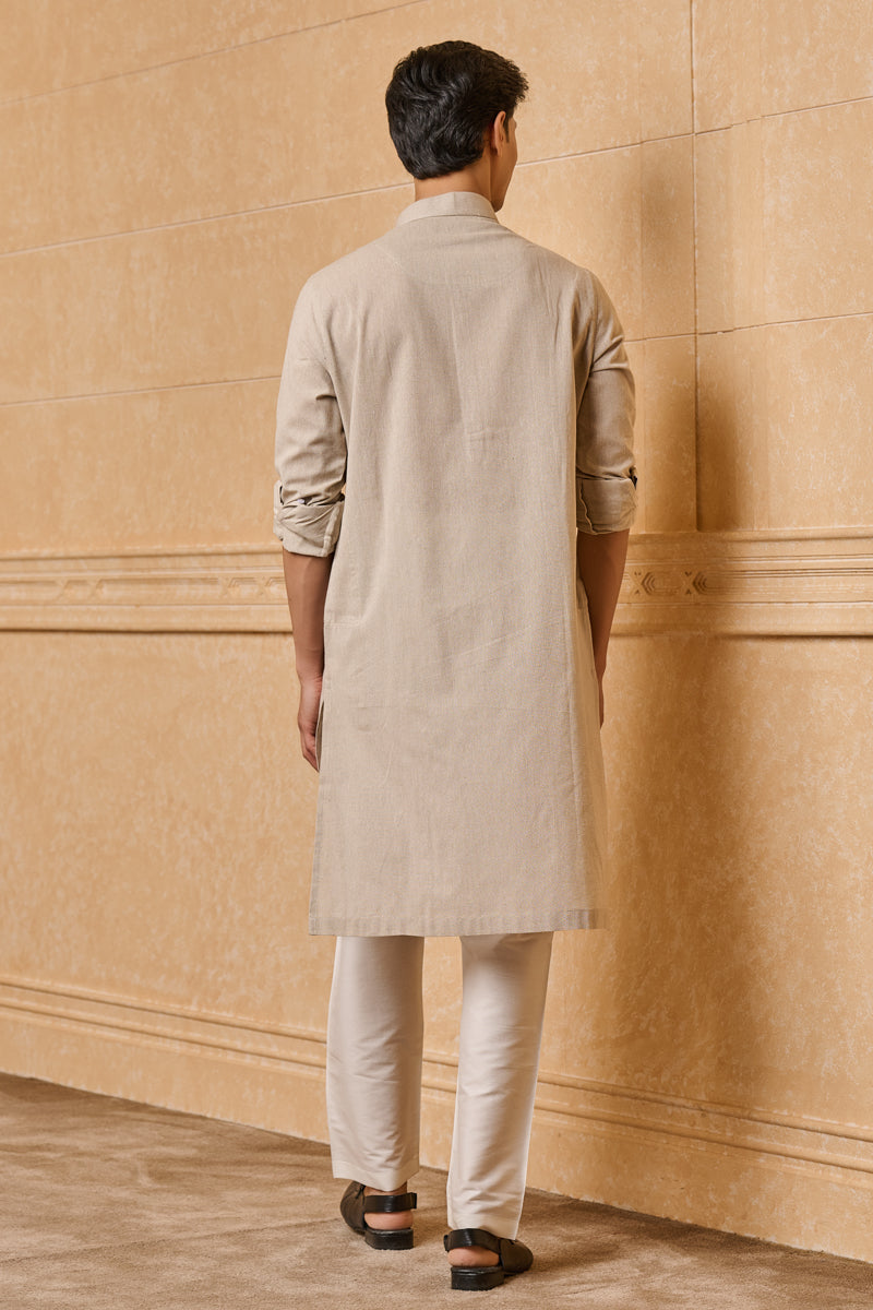 Beige Kurta With Placement Embroidery