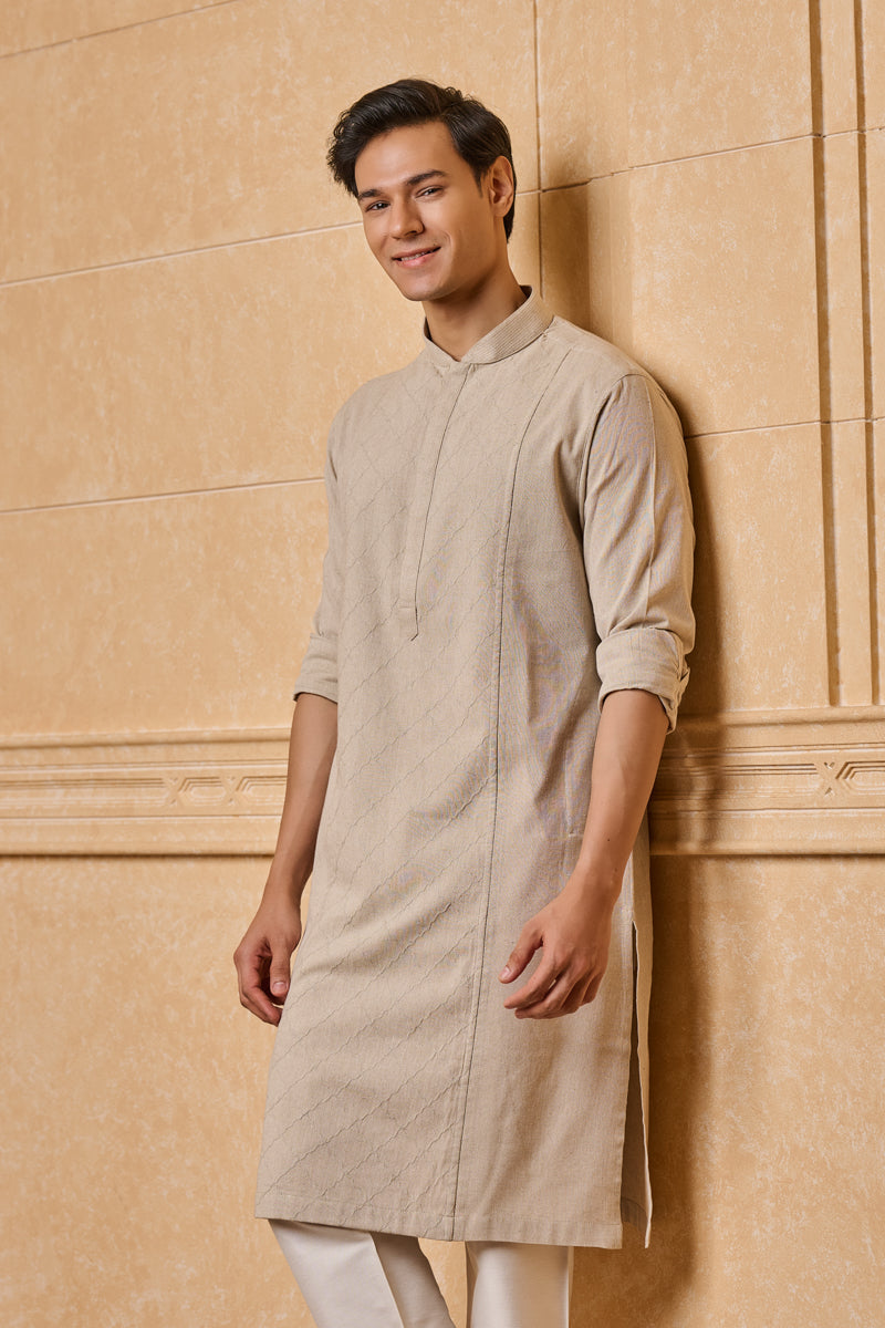 Beige Kurta With Placement Embroidery