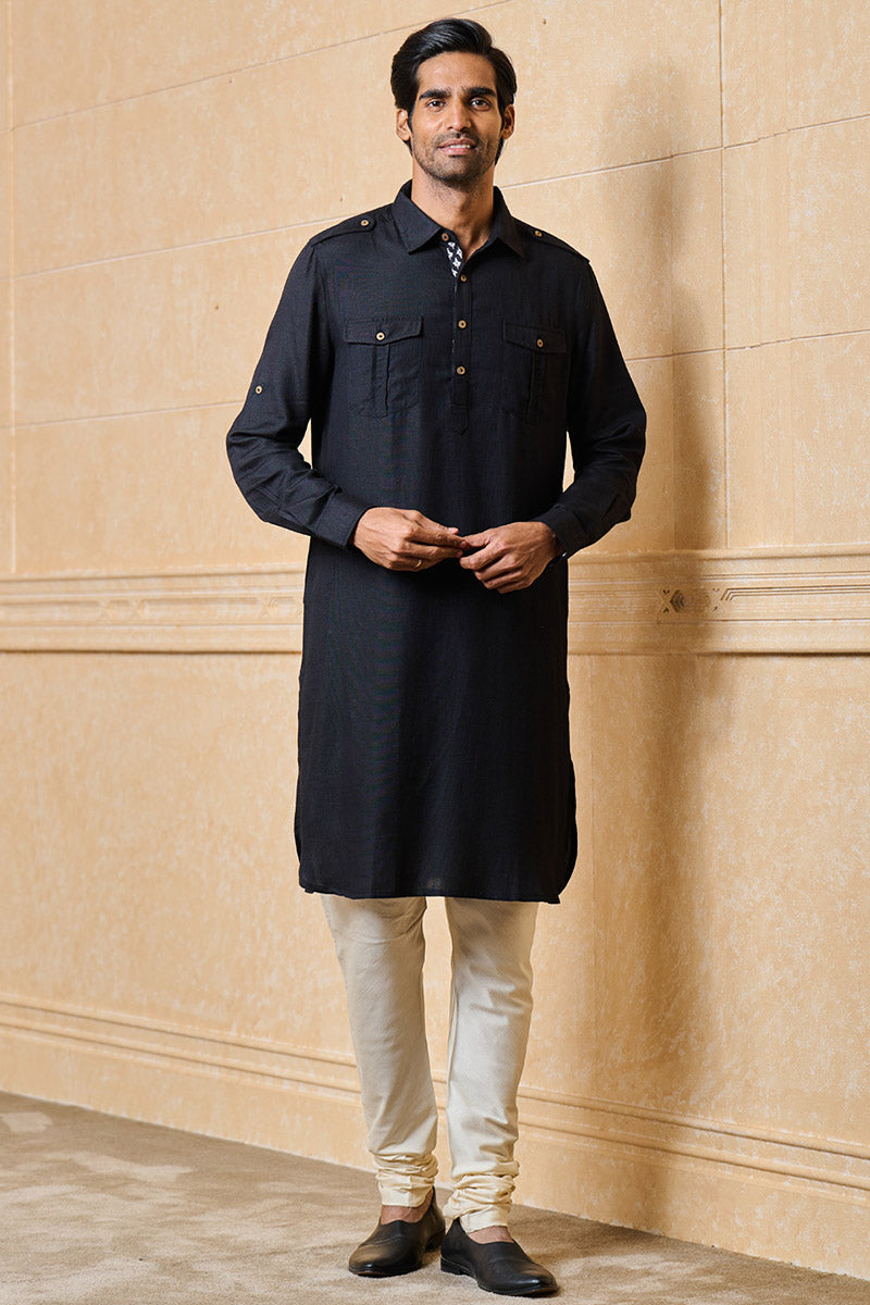 Black Pathani Styled Kurta