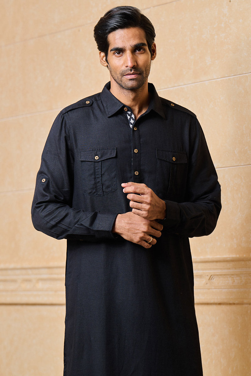 Black Pathani Styled Kurta