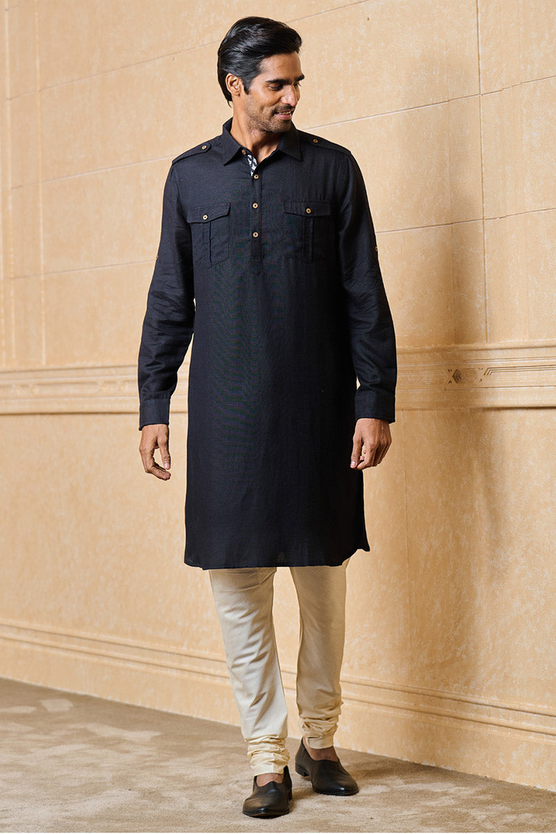 Black Pathani Styled Kurta