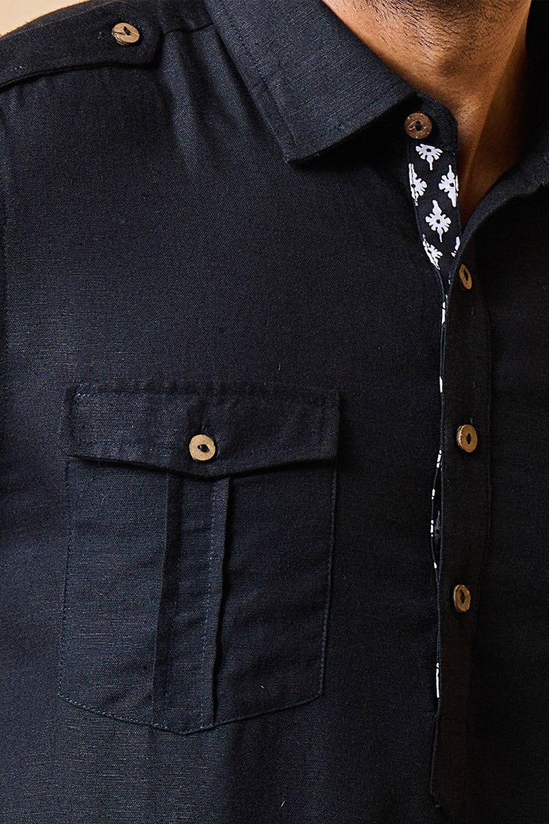 Black Pathani Styled Kurta