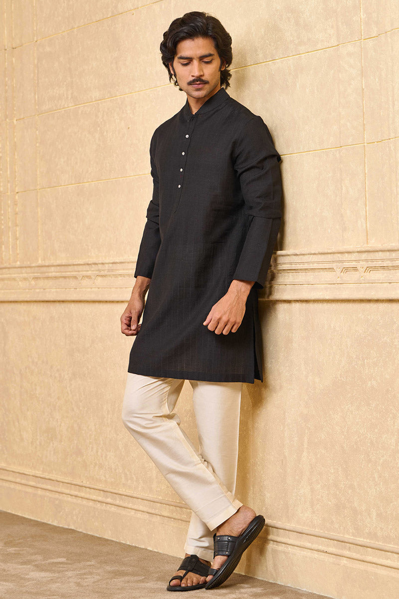 Black Kurta with Top Stitch Detailing