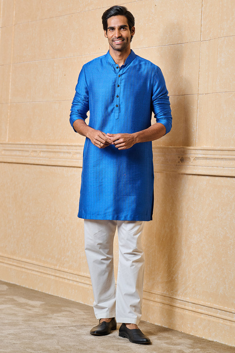 Medium Blue Jacquard Kurta