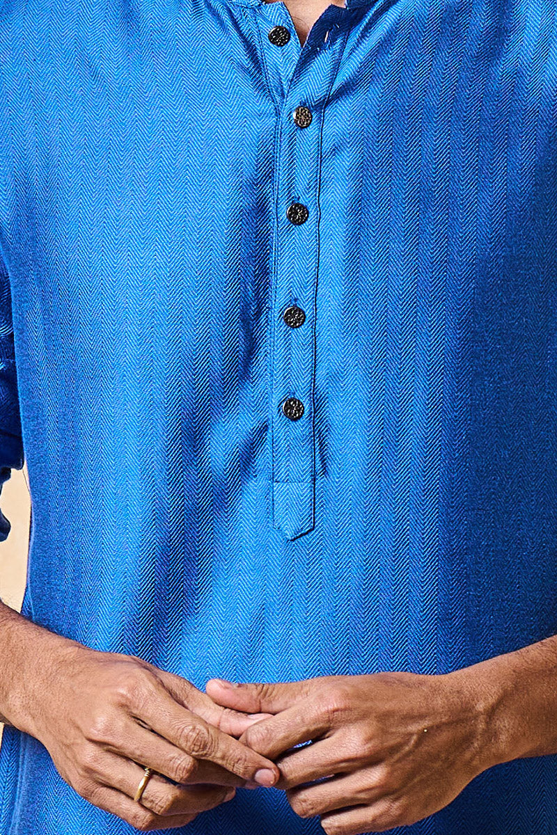 Medium Blue Jacquard Kurta