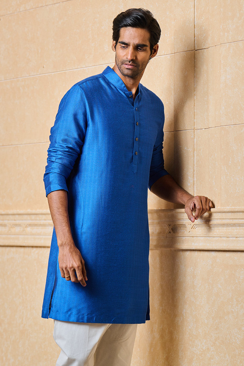 Medium Blue Jacquard Kurta