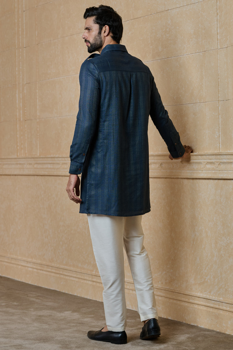 Medium Blue Stylised Kurta With Zipper Placket