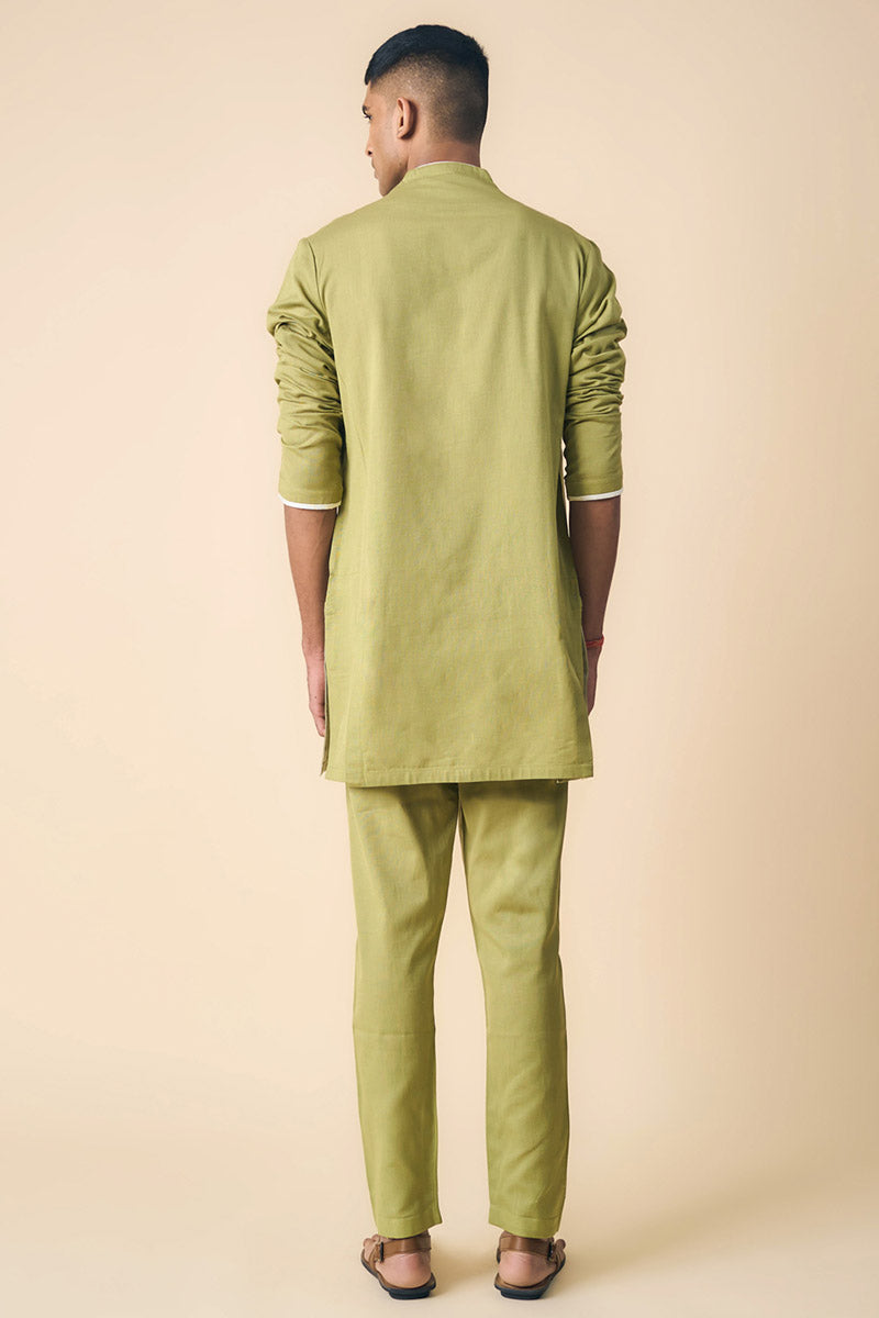 Olive Kurta With Contrast Detailing