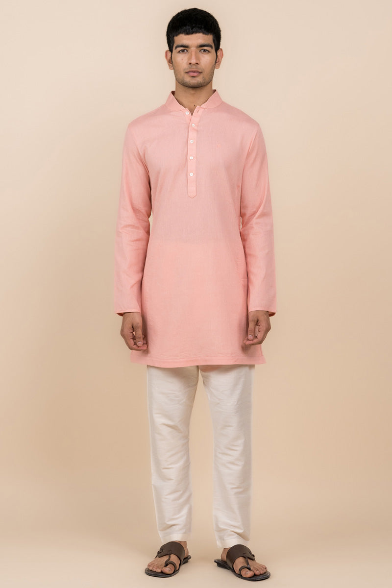 Peach Zero Point Collar Kurta