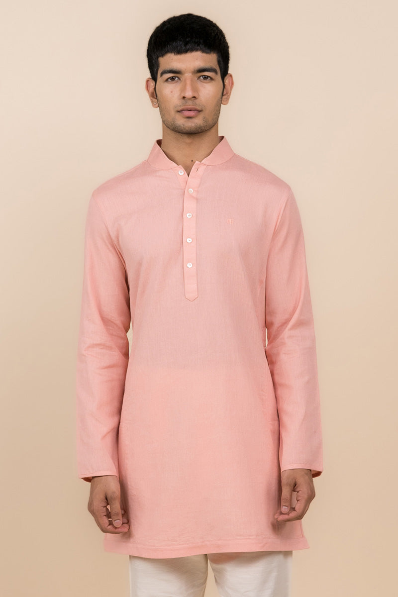 Peach Zero Point Collar Kurta