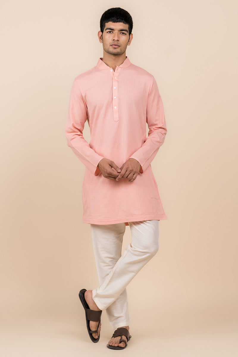 Peach Zero Point Collar Kurta