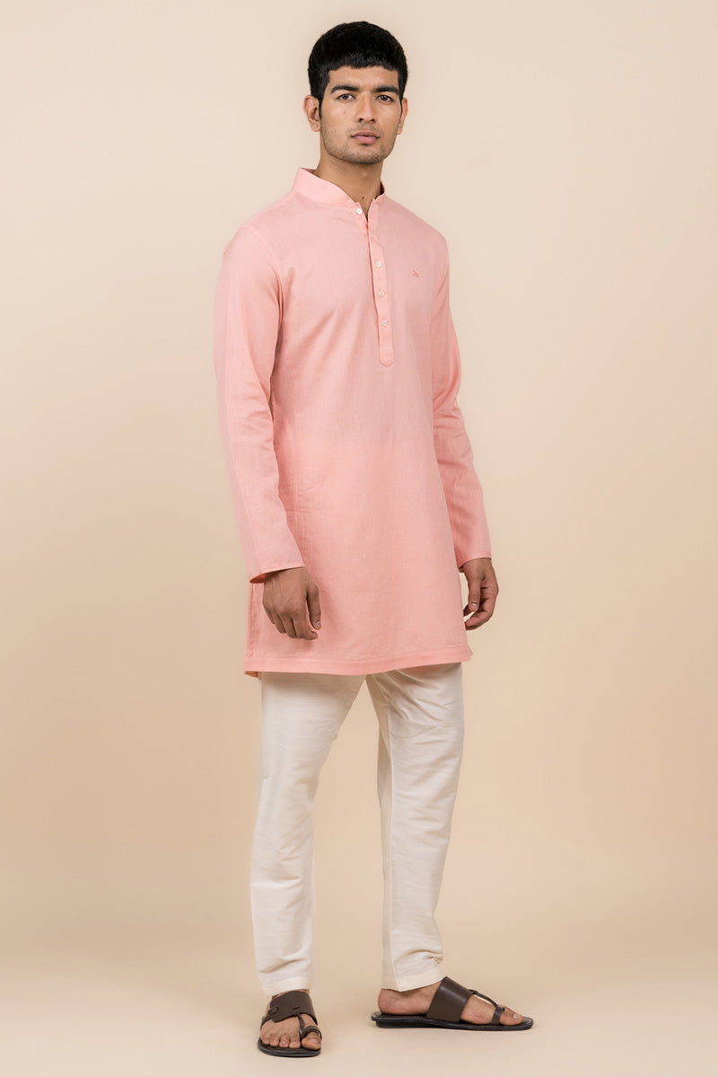 Peach Zero Point Collar Kurta