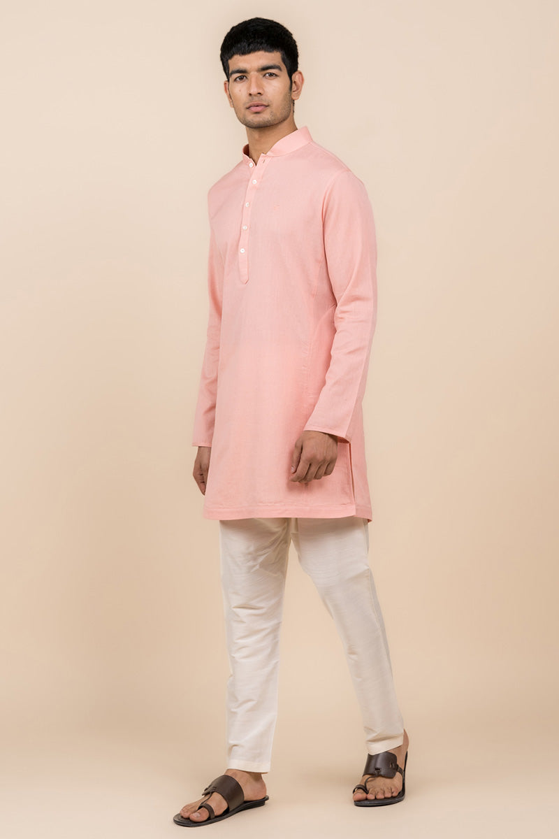 Peach Zero Point Collar Kurta