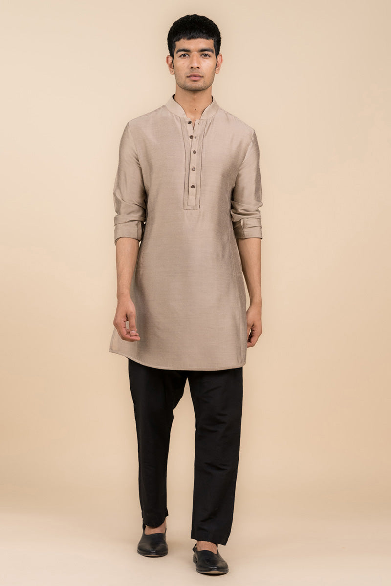 Beige Single Kurta With Jaali Detailing