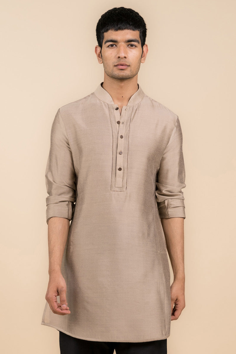 Beige Single Kurta With Jaali Detailing