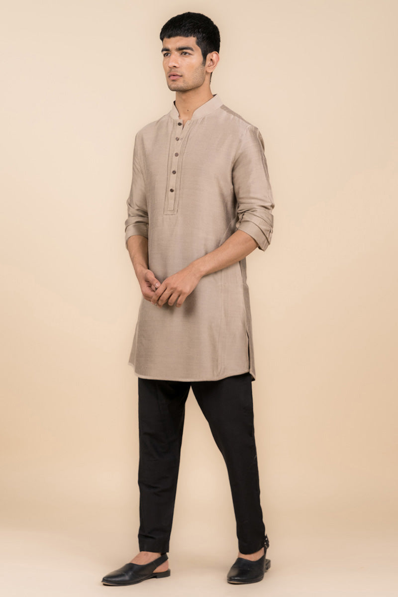 Beige Single Kurta With Jaali Detailing