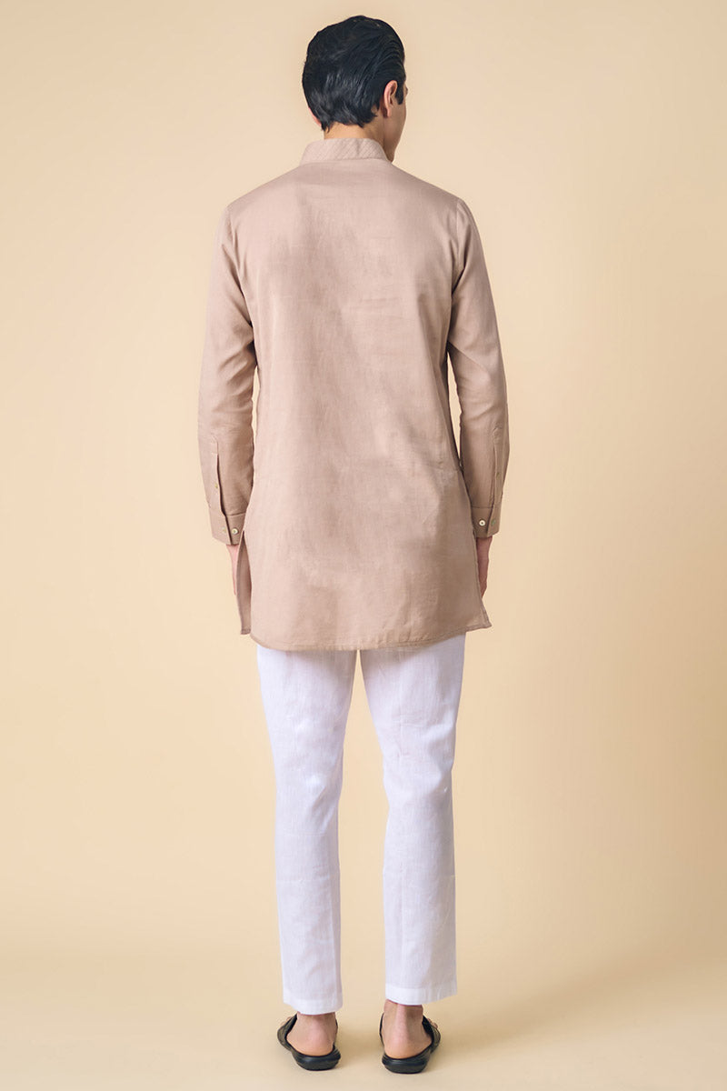 Beige Kurta With Textured Collar