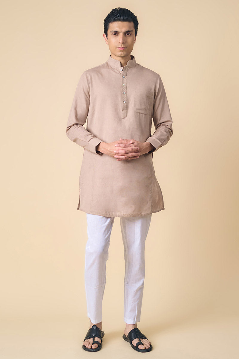 Beige Kurta With Textured Collar