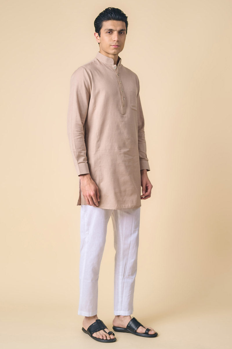 Beige Kurta With Textured Collar