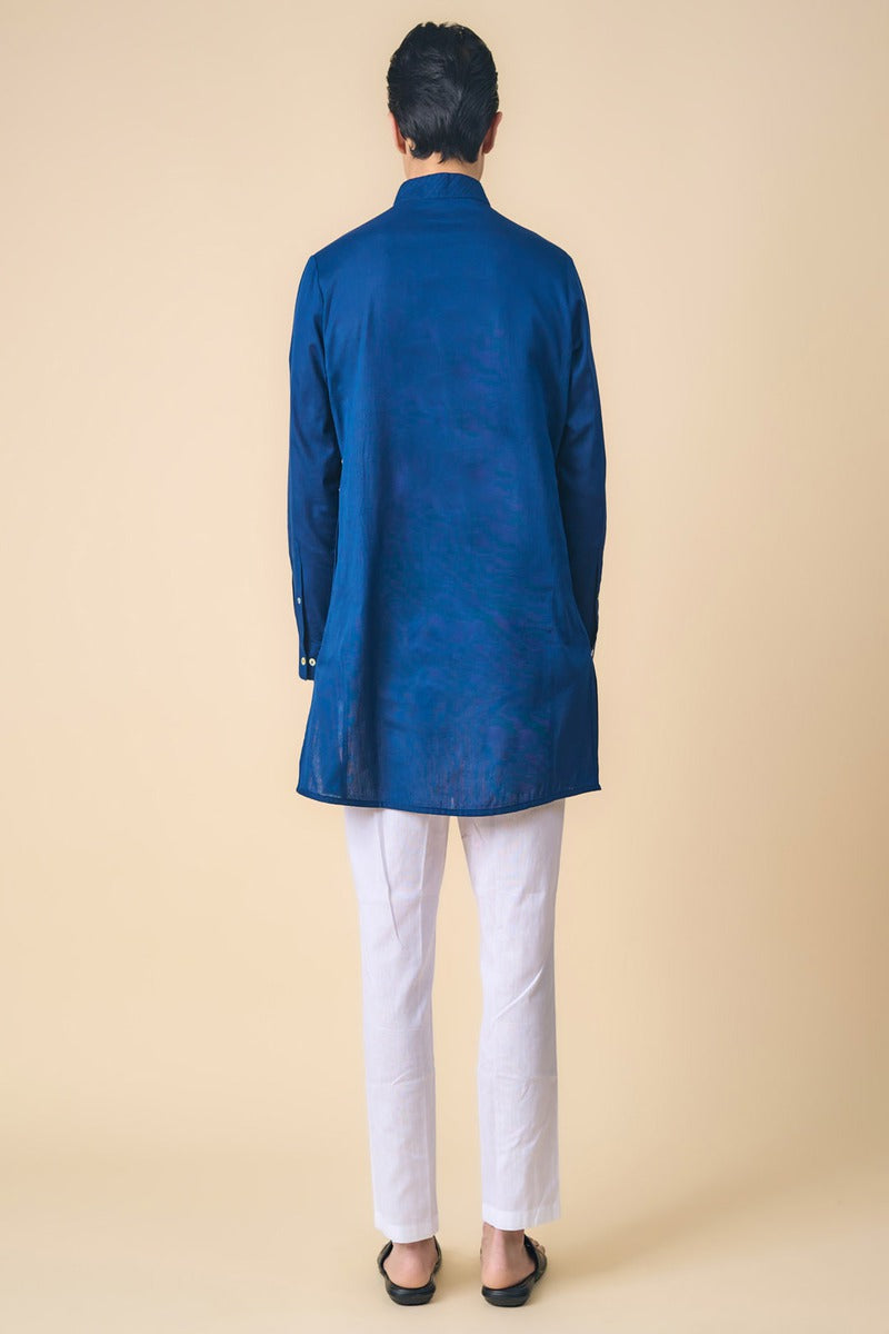 Navy Kurta With Textured Collar