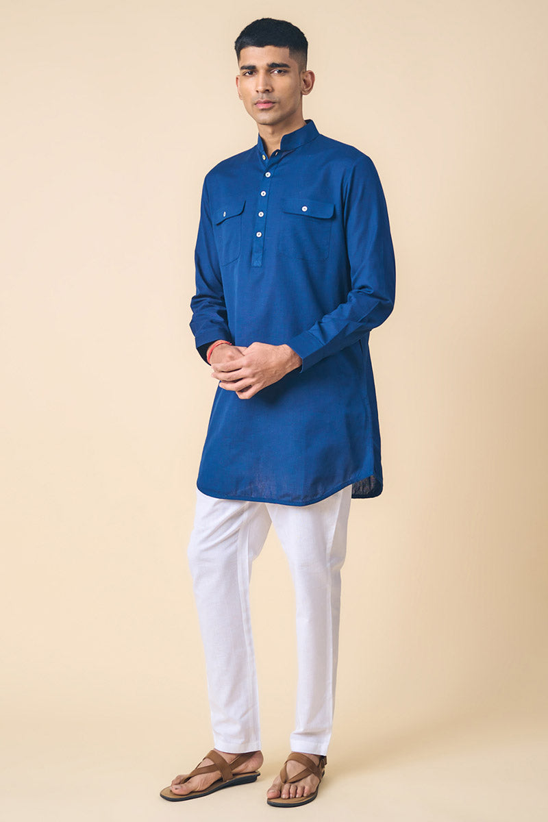 Navy Kurta With Patch Pocket Detailing