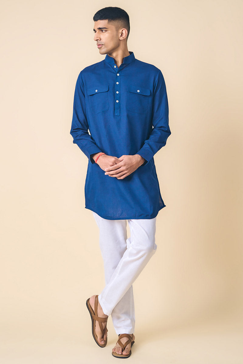 Navy Kurta With Patch Pocket Detailing