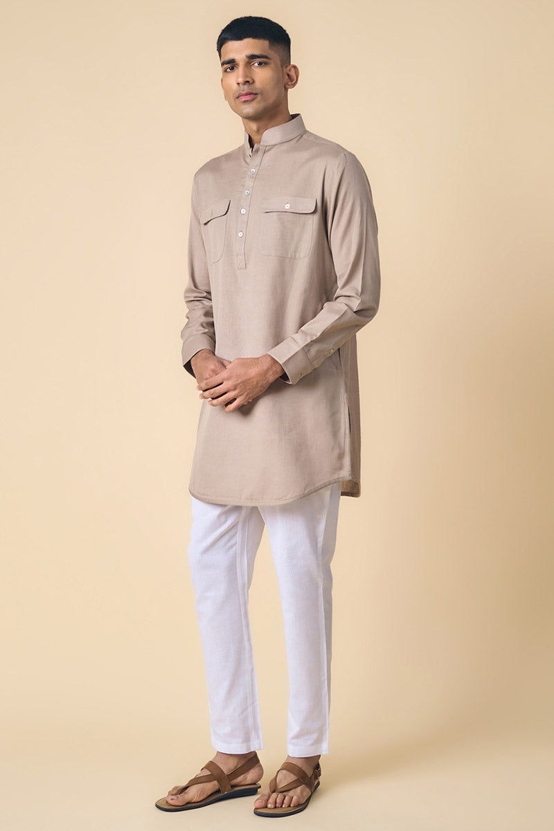 Medium Grey Kurta With Patch Pocket Detailing