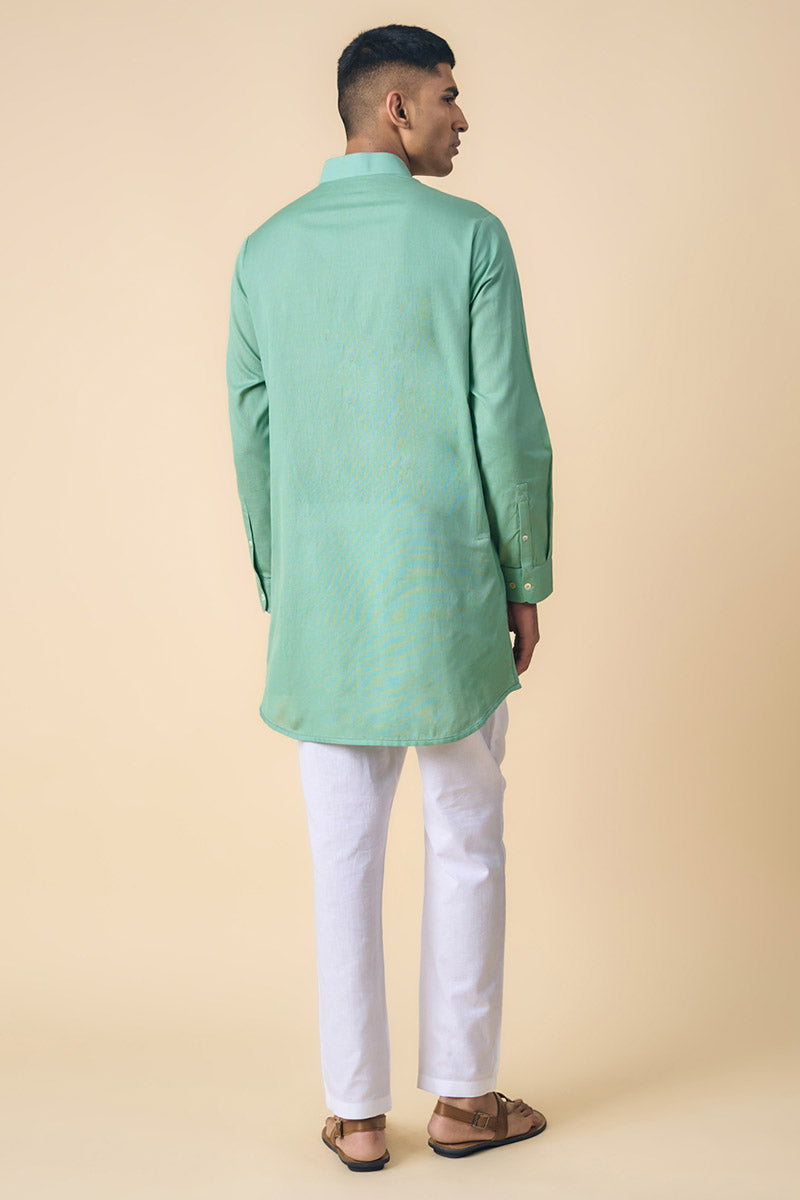 Aqua Kurta With Patch Pocket Detailing