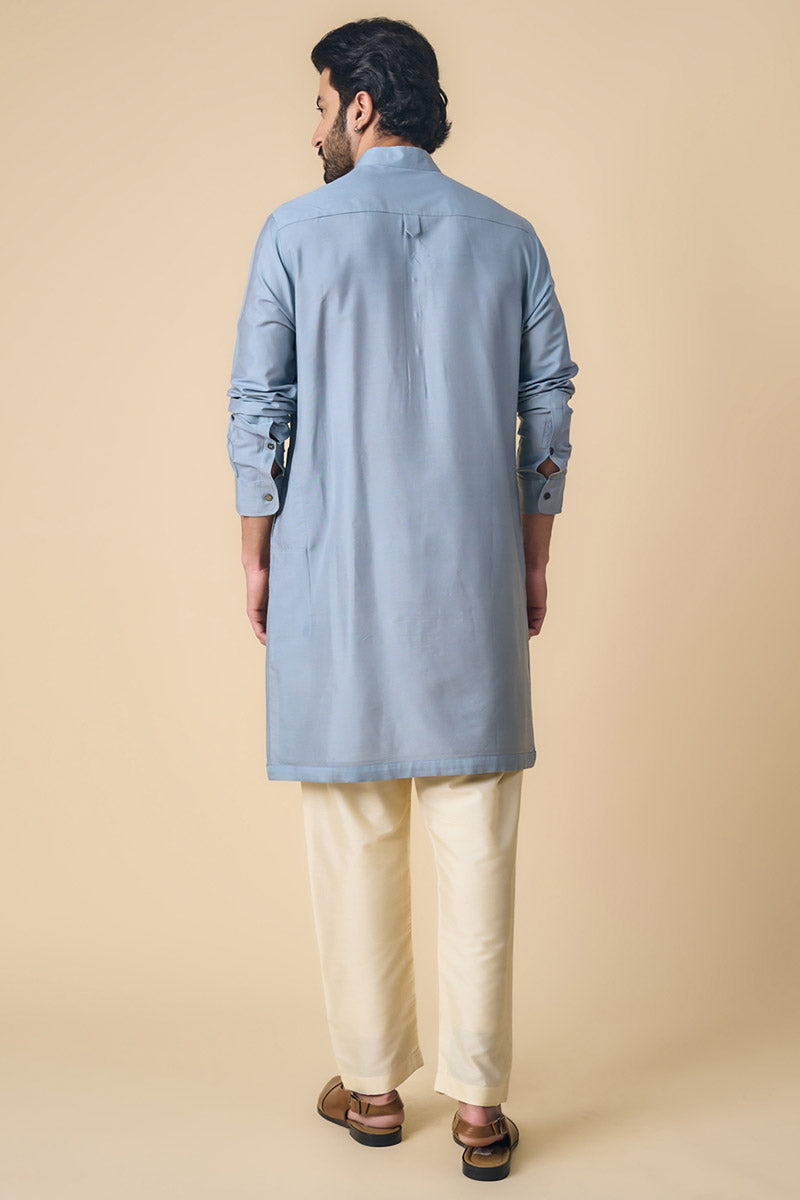 Light Blue Kurta With Contrast Edge Detailing