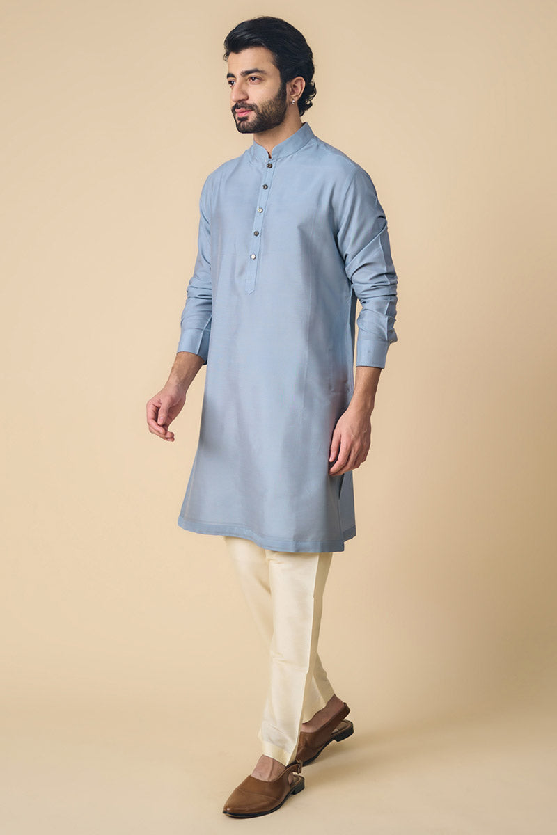 Light Blue Kurta With Contrast Edge Detailing