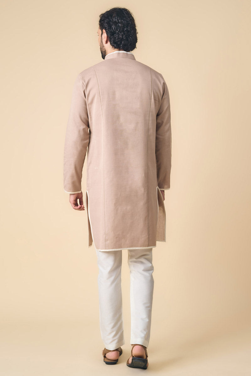 Beige Kurta With Contrast Edge Detailing