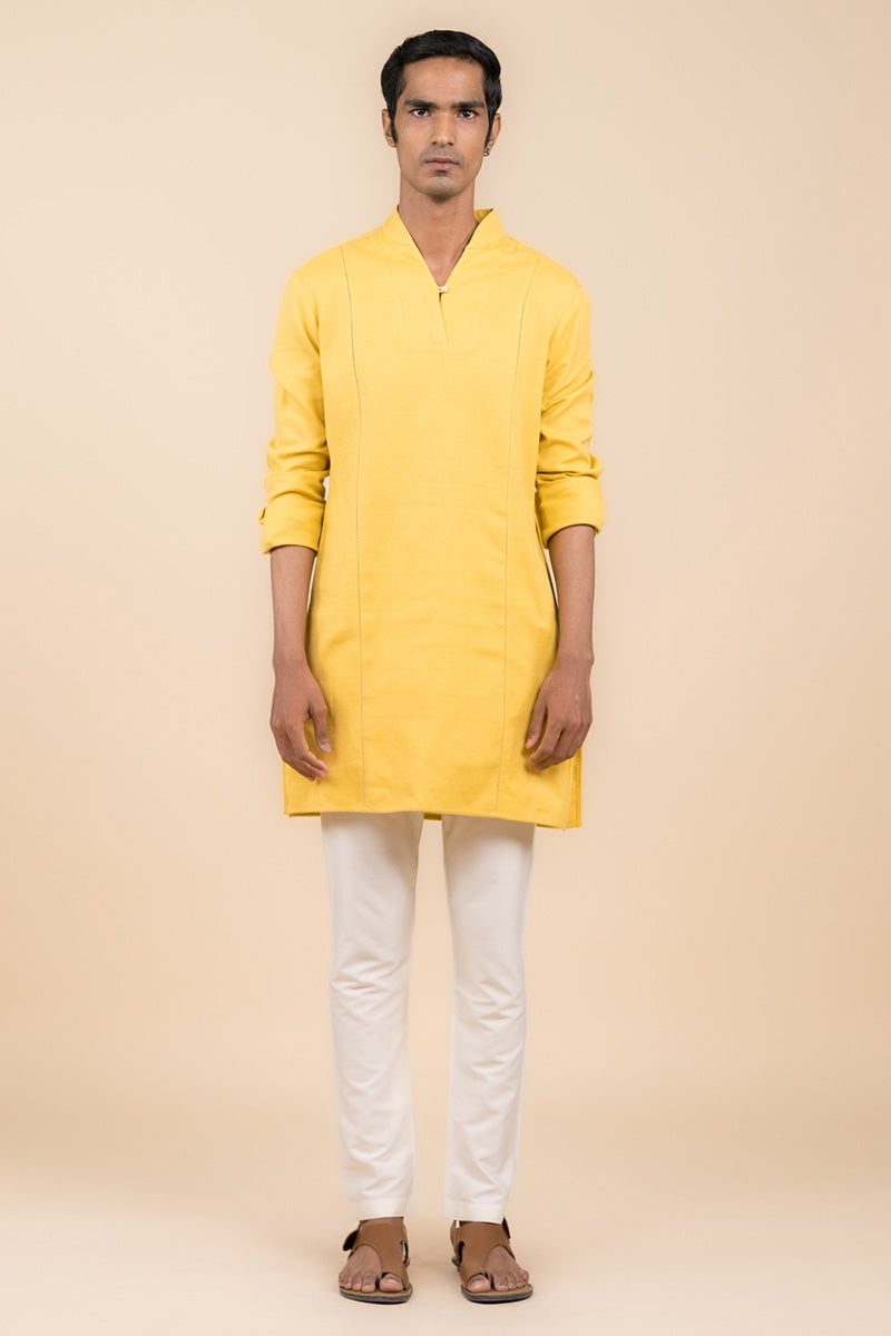 Yellow Ochre Kurta With Jaali Detailing