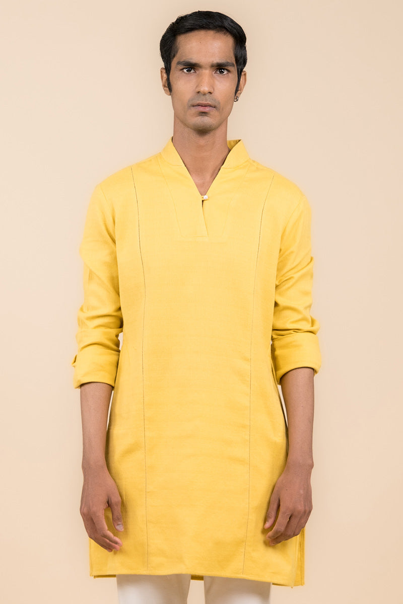 Yellow Ochre Kurta With Jaali Detailing