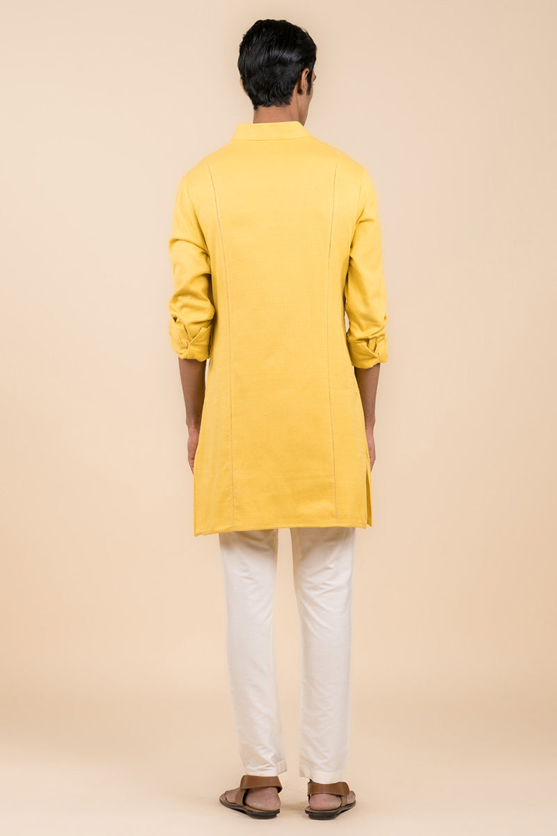 Yellow Ochre Kurta With Jaali Detailing